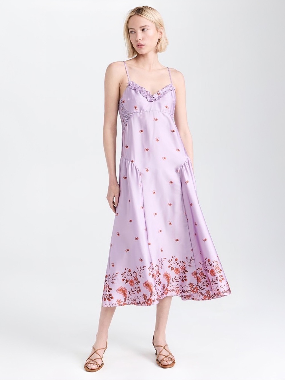 Free People Intimately On My Own Satin Floral MIDI Dress Lilac Sz M Revolve NEW